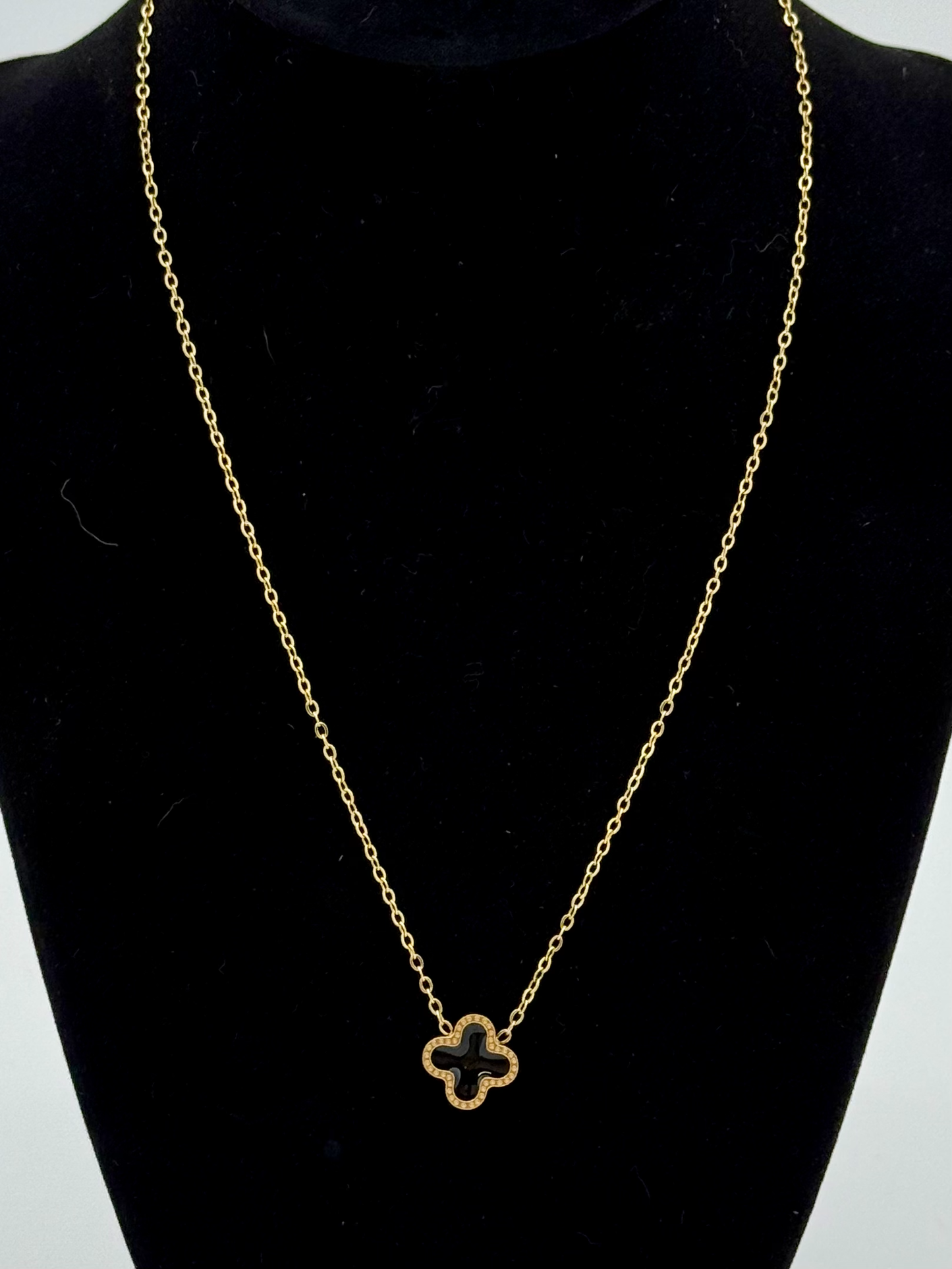 18K Gold PVD/Black Stainless Steel Lucky Clover Charm Necklace