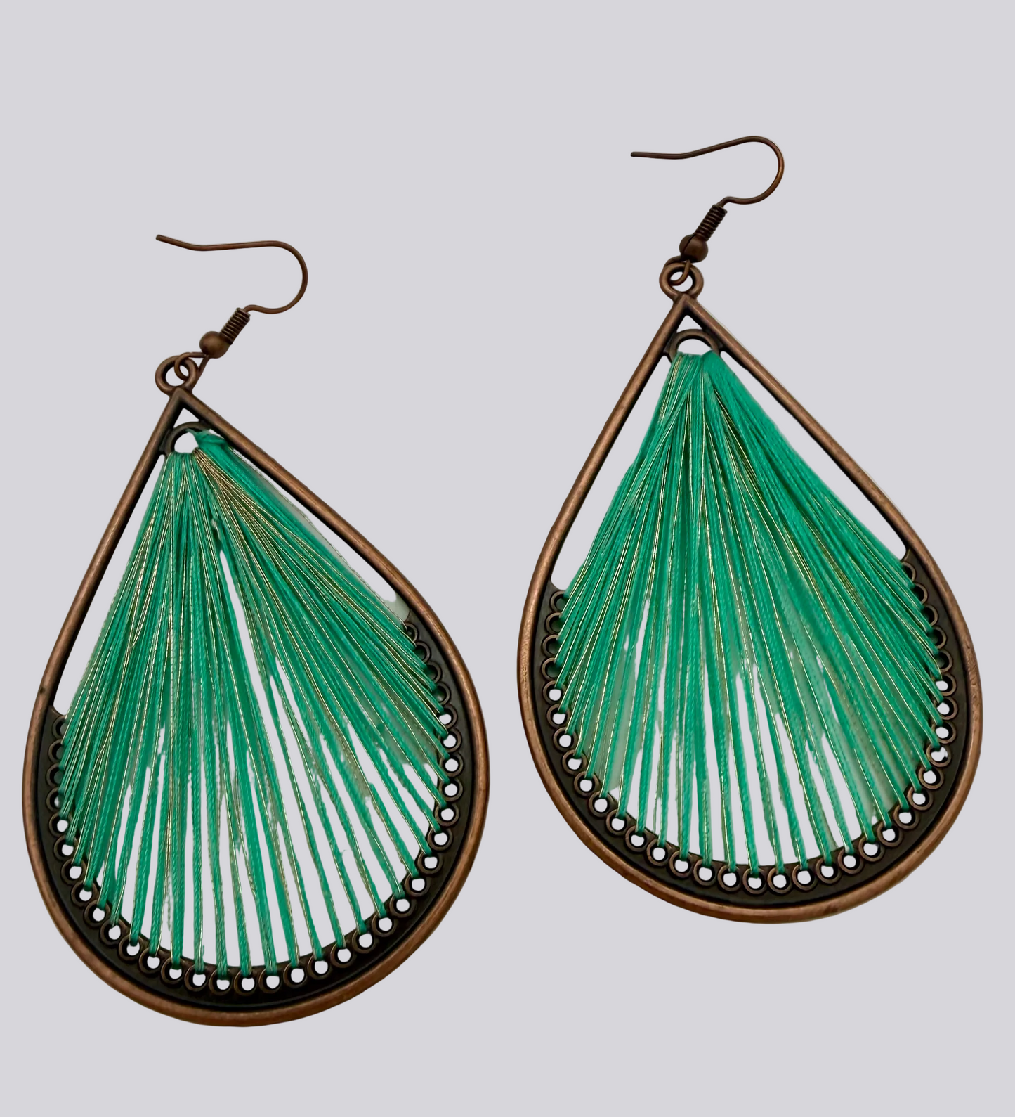 Large Woven Teardrop Earrings Teal