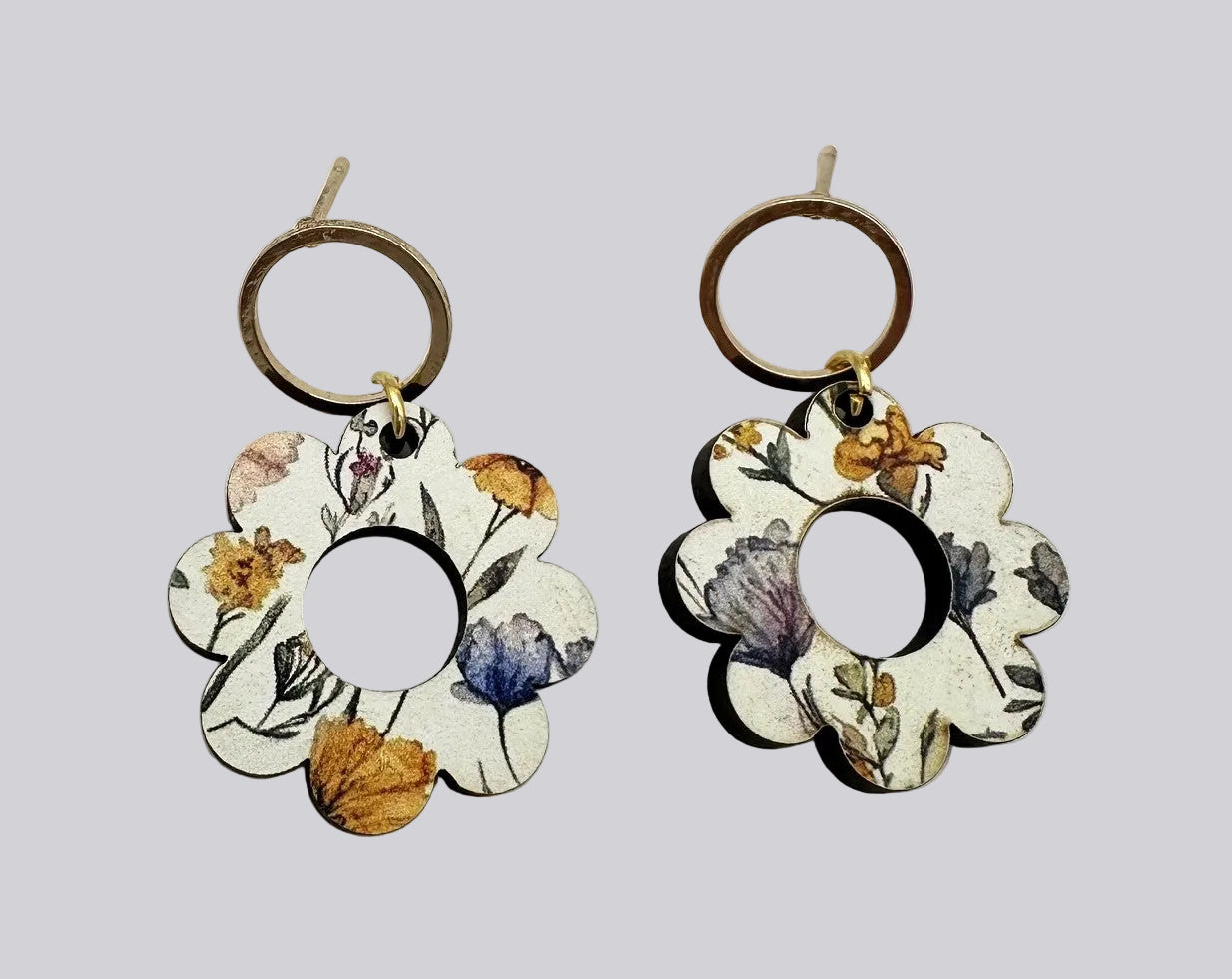 Floral Print Wood Earrings