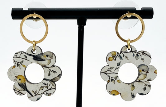 Bird Print Wood Earrings