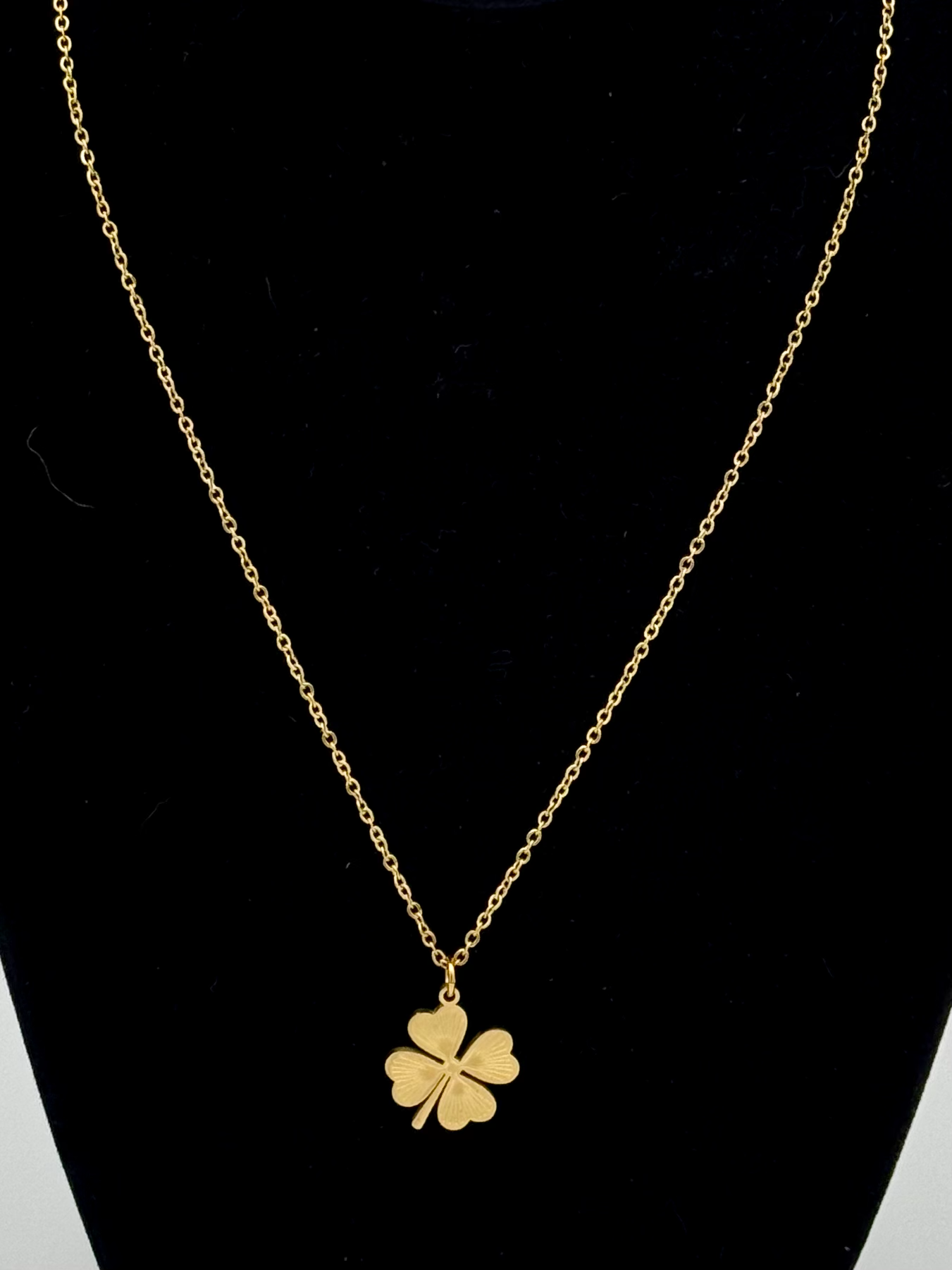 18K PVD Lucky Clover Necklace 16" Gold Chain