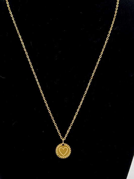 18K Gold PVD Coated Loop/Cable Chain Necklace with Engraved Heart