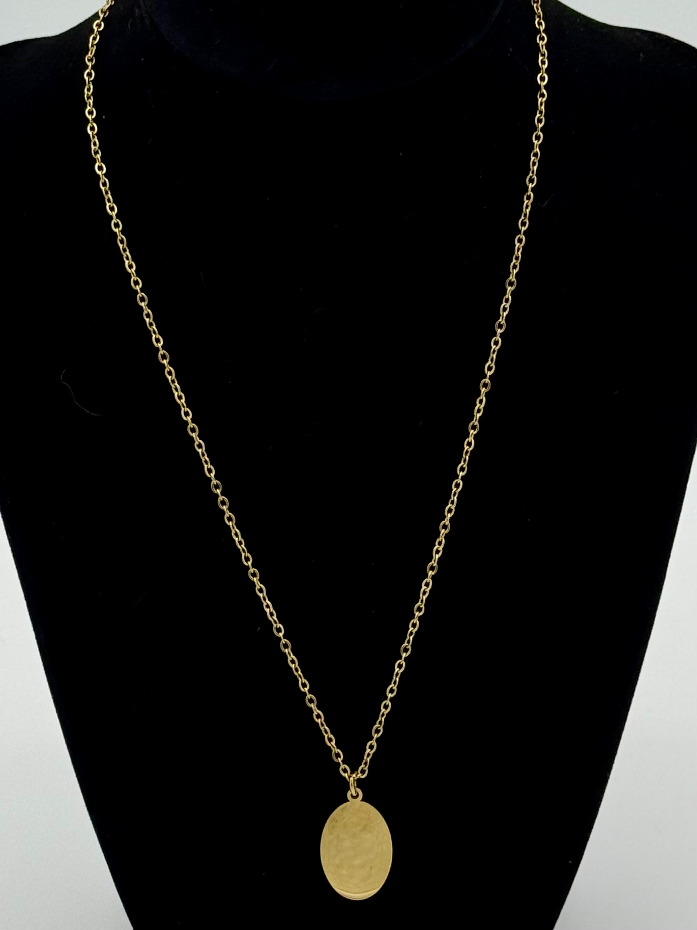 18K Gold PVD Stainless Steel Blank Engravable Oval Disk Necklace