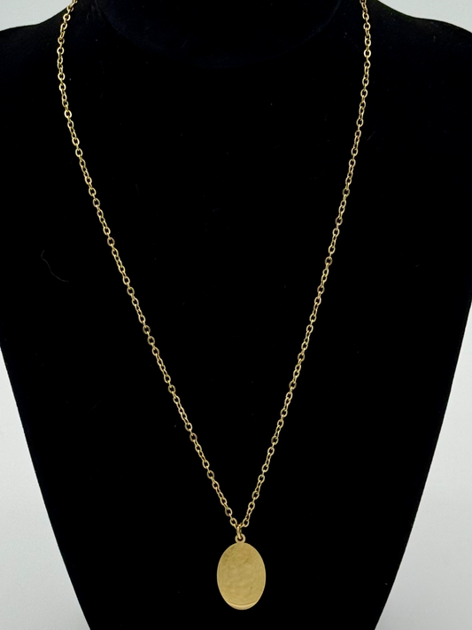 18K Gold PVD Stainless Steel Blank Engravable Oval Disk Necklace