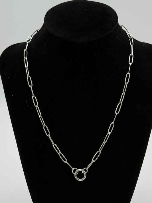 PVD Stainless Steel Paperclip Charm Keeper Necklace 16"+2"