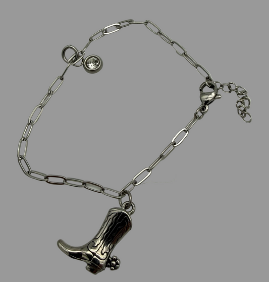 Paperclip bracelet with boot and Crystal