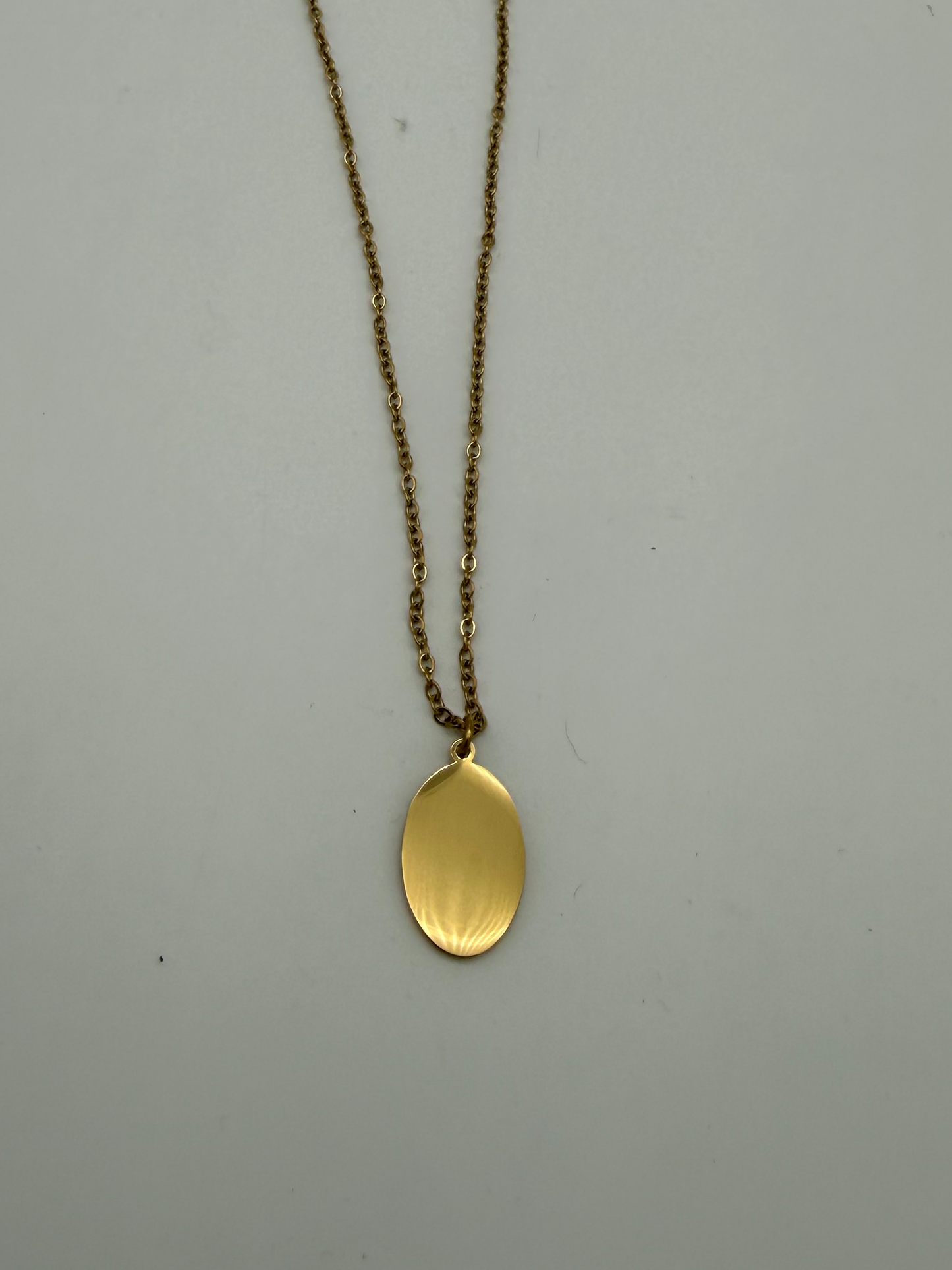 18K Gold PVD Stainless Steel Blank Engravable Oval Disk Necklace