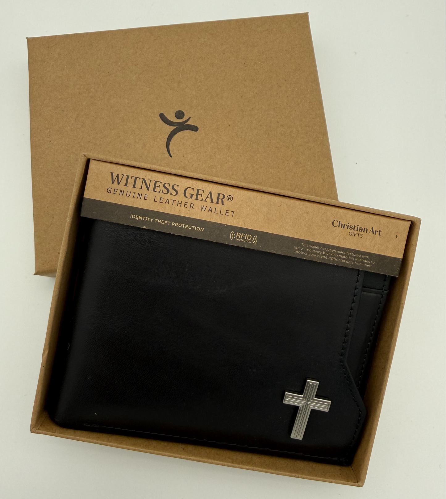 Mens Black Leather Wallet with Cross Badge