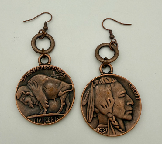 Copper Indian Buffalo Head Earrings