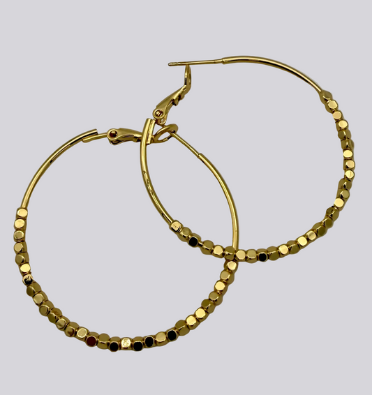 Opulent Gold Beaded Texture Hoop Earrings