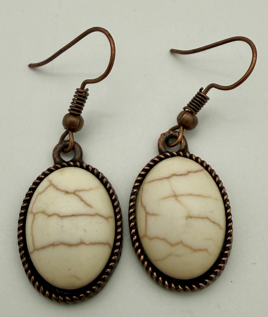 Western White Turquoise w Copper Plating Drop Earrings
