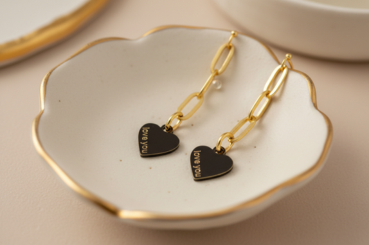 I Love You Paperclip Earrings, Gold PVD Stainless