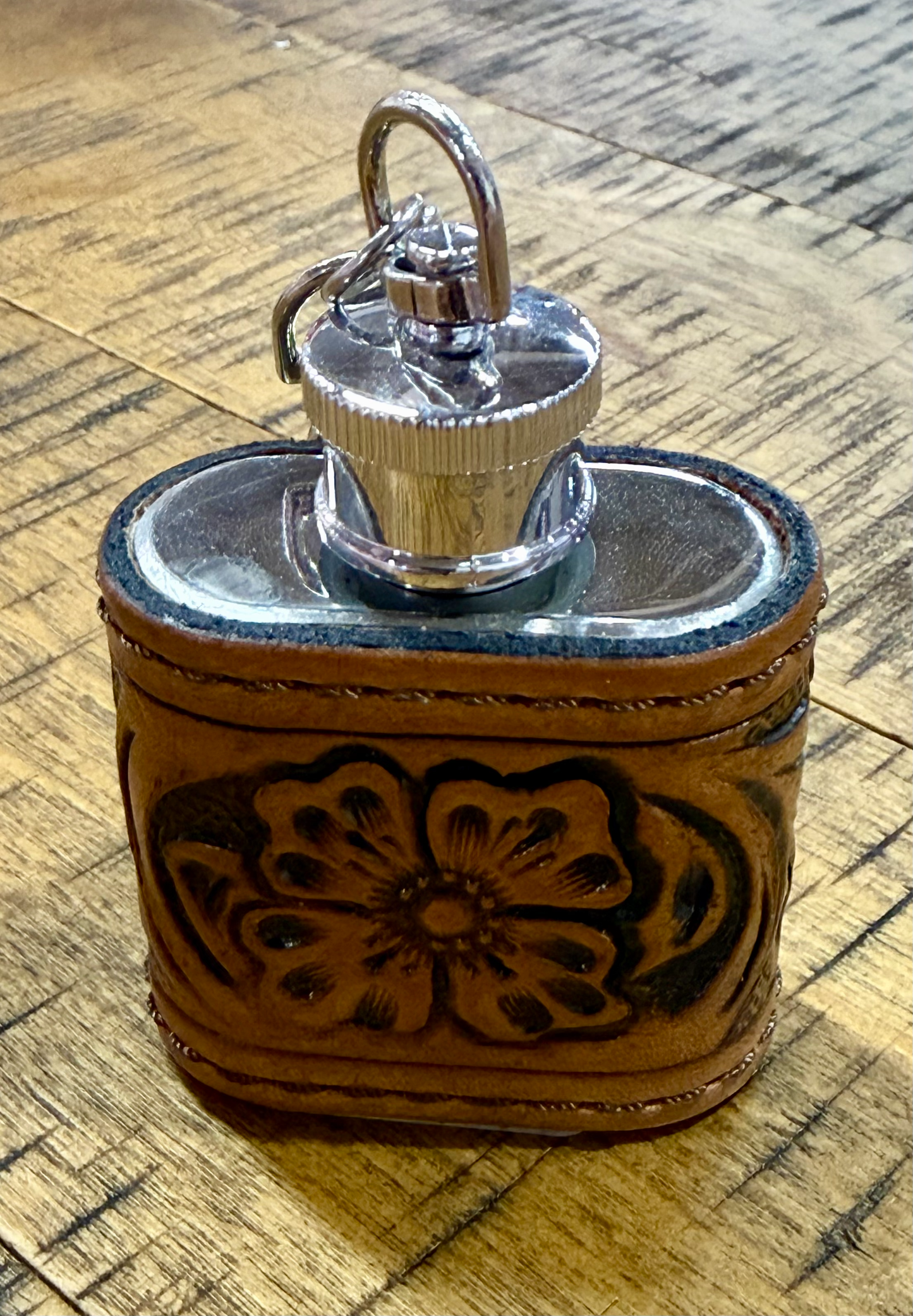 Key Chain-Leather Tooled Flask