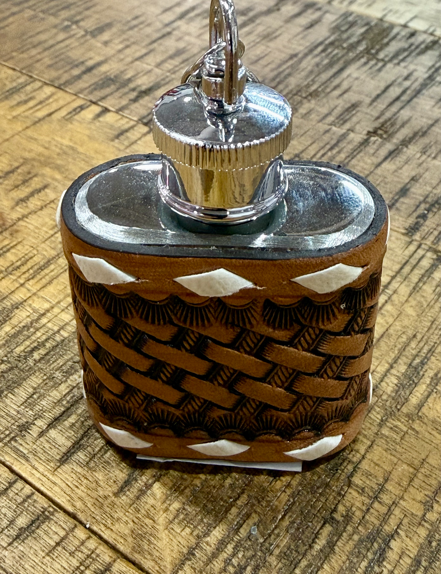 Key Chain-Leather Tooled Flask