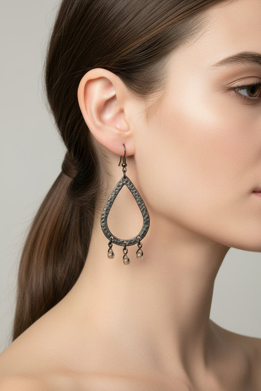 Textured Gunmetal Teardop Earrings