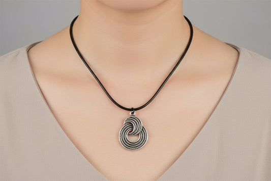 Black Corded Necklace with intertwined Circle Charm 16"