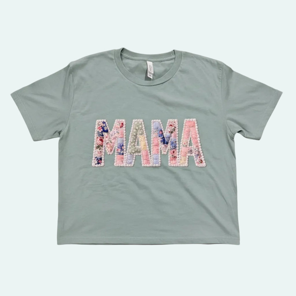 Faux Quilt and Pearls Mama T-Shirt