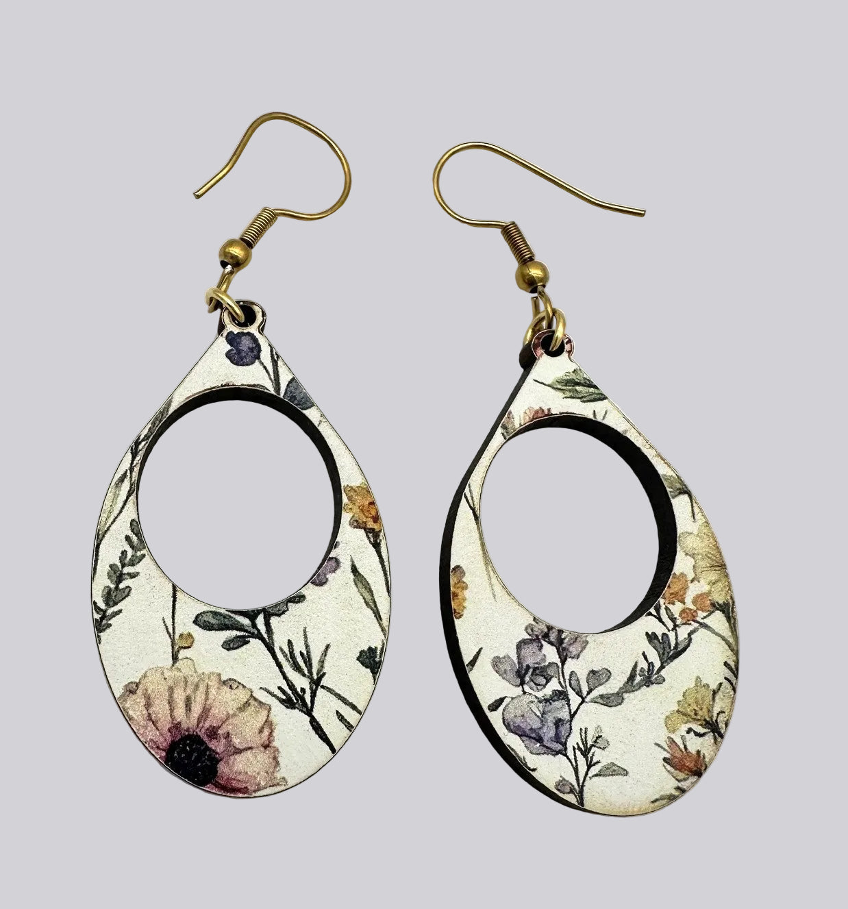 Floral Print Wood Earrings