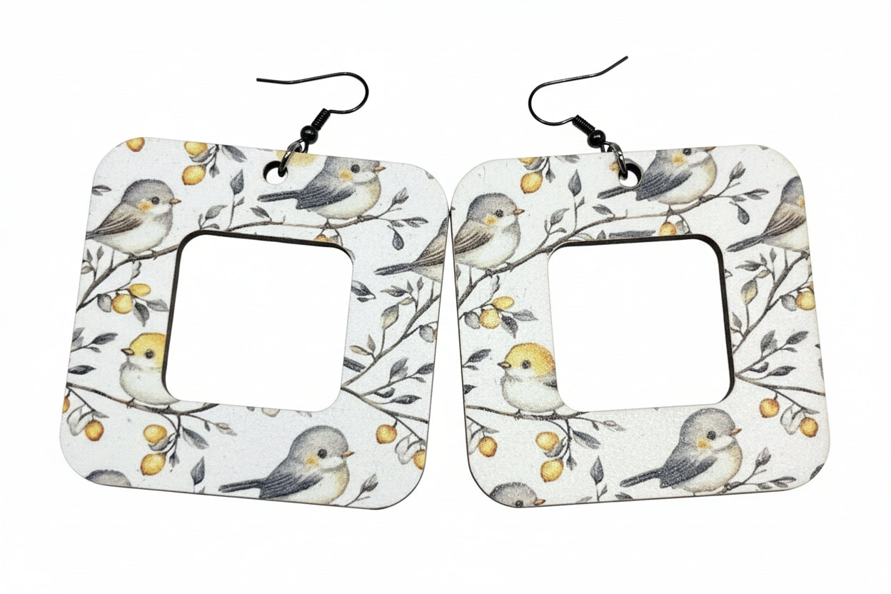Bird Print Wood Earrings