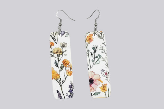 Floral Print Wood Earrings
